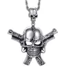 Large Casting Silver 316L Stainless steel Biker skeleton Skull Double Pistol Pendants Gothic Necklace Men's Cool Jewelry Gift253C