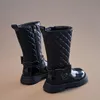 Bottes Bottes noires pour filles lisses 2023, fermeture éclair latérale, bottes hautes pour enfants, chaussures décontractées classiques pour enfants, Style britannique antidérapant 231027