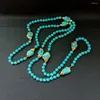 Ciondoli YYGEM 52'' 8MM Collana a catena lunga con maglione a forma libera rotonda con turchese blu placcato oro giallo