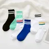 Женские носки, 5 пар, четыре сезона, белые, для бега, с двумя полосками, в полоску, студенческие, для скейтбординга, летние хлопковые носки, Япония, Харадзюку
