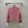 Outono rosa contraste cor conjuntos de vestido de duas peças manga longa gola tweed casaco de peito único cintura alta plissado conjunto de saia curta ternos de duas peças b3o202203