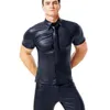 Herr t-shirts män wetlook faux läder tröjor pu t sexiga fitness toppar gay latex t-shirt tees scen tee party clubwear1213k