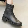 2023-inverno novas botas femininas famosas designer diamante treliça martin botas de couro genuíno cabeça redonda zíper lateral fundo plano