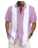 Chemises décontractées pour hommes 2023 Été Cardigan à manches courtes Bouton Chemise Solide Stripe Épissée Imprimer Col Polo Street Top