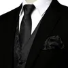 Men's Vests Black Mens 3pc Jacquard Paisley Vest Set Necktie Pocket Square Waistcoat Classic Formal Chaleco Hombre Gilet Homme