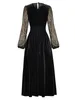 Casual Dresses Ladies Spring Autumn High Quality Fashion Party Black Velvet Lace Beading Slim Gorgeous Sexy Long Sleid Midi Dress