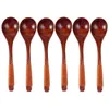 Spoons 6pcs Home Rice Stirring Small Wooden Spoon For Soup Kitchen Utensils With Khaki Wrapped Thread Reusable Honey Comfortable Handle