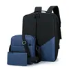 Backpack Men's Laptop Bag USB Charging Short Business Trip Office Storage Student Oxford Cloth Solid Color School Three-piece Set