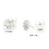 Stud Earrings EYIKA Vintage Pearl Ear Plugs Elegant White Cubic Zirconia Flower Earring Gold Silver Color Women Party Jewelry