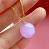 Kedjor 7a Kunzite Natural Bead 13mm Ball Pendant Real Solid 18K Gold Clasp 925 Sterling Silver Chain Fine Healing Jewellery for Women