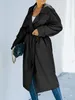 Kvinnors trenchockar Jackor Double Breasted Long Female Coat Classic Lapel Sleeve Windproof Overcoat med Belt Autumn Streetwear 231026