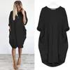 Robes décontractées Femmes Robe ample avec poche Mode Dames Solide Femmes O Cou Long Tops T-shirt Streetwear Plus Taille