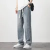 Heren jeans denim wijde pijpen broek koreaanse stijl recht los straat hiphop dagelijks casual studentenbroek zwart grijs blauw 231027
