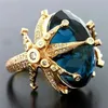 14k geelgouden saffier diamanten ring voor vrouwen Peacock Blue Topaz steen sierlijke sieraden Bizuteria Anillos trouwring edelsteen 20273S