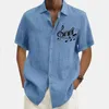 Camisas casuais masculinas camisa de linho verão turndown mangas curtas preto azul cáqui gráfico férias roupas vestuário