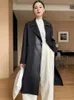 Women's Leather Genuine Windbreaker Jacket For Women Winter 2023 Patchwork Long Real Sheepskin Trench Coat With Belt