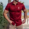 Camicie casual da uomo Camicia abbottonata Estate Rosso Blu Manica corta Lettera Turndown Street Abbigliamento abbottonato Moda