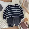 Pull garçons filles rayé coton haut enfants sport à manches longues vêtements sweats bas pour l'école bébé simple t-shirt 231027