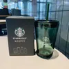 Designer alegre copo de vidro verde copo de palha transparente mesa de escritório copo de água casal xícara de café 460ml