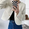 Kvinnorjackor Luxury Black Tweed Jacket Womens Designer O-Neck Cropped Coat Fashiom ull Single Breasted Top Ladies Woolen