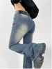 Damen-Jeans, ausgestellt, blau, ausgewaschen, ausgestellt, hohe Taille, Damen, schmal, Stretch-Denim, enge Hose, Y2k, Street-Style, Freizeithose, Überlänge