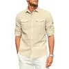 Koszulki męskie Lapel Long Sleeve Kieszenie Mężczyźni Topy Single Social Formal Sukienka Losowa odzież robocza