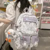 Skolväskor tjej resor graffiti transparent bok ryggsäck kvinnor lila kawaii väska damer college mode kvinnlig bärbar dator