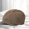 Berets Winter Warm Beret Hat Classic Herringbone Fashionable Men's Pattern Octagonal With Extended Brim For Autumn