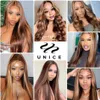 Синтетические парики UNIce Hair Highlight Wig 13x4 Lace Front Human Brown Honey Blonde Прямой фронтальный Весна Лето 231027