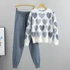 Survêtements pour femmes 2023 automne/hiver imprimé col rond tricoté ensemble pour femmes mode ample ensemble deux pièces pour femmes