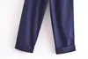 Pantaloni da donna Maxdutti British Fashion Office Ladies Donna Abito dritto Lino blu navy Casual Vita alta