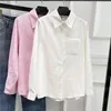 엠보싱 패턴 셔츠 여성 클래식 패션 화이트 블라우스 소녀 레이디 디자이너 카디건 셔츠 탑
