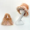 Breda breim hattar hink hattar rosa europeiska och amerikanska stora brim faux päls kvinnor vinter värmd hin hink hatt 231027