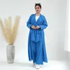 Ropa étnica Conjunto de mujeres Dubai Turquía Color sólido Algodón Casual Talla grande Cardigan Conjuntos musulmanes de dos piezas Caftan Kaftans Islam