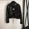 Luxury Women PU Leather Jackets Autumn Designer Black Fur Coats Classic Metal Triangle Short Style Leather Coat