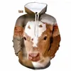 Sweat à capuche pour femme, imprimé vache en 3D, pull à capuche, Animal de ferme, sport créatif