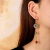 Boucles d'oreilles pendantes en argent Sterling S925 pur pour femmes, cercle de Jade, chaîne de perles, pompon