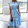 Casual Dresses Elegant Lady Maxi Dress Sleeveless Up Half Single-breasted Tight Waist Pleated Party