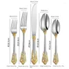 Dinnerware Sets Retro Embossed Golden Flower Stainless Steel Knife Fork And Spoon High End Western Tableware With Great Aesthetics