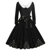 Casual Dresses Goth Robe Vintage Christmas Dress Women Faux Plush Fur Collar V Neck Print Rockabilly Sexy Cosplay Party
