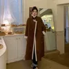 Kadınlar Kürk X-Long Parkas Kadın Kış Giysileri Girlish kalınlaşan panelli tatlı Kore Sıcak Tikalı Minimalist Birleştirilmiş Kuzu Yün Pamuk Ceket