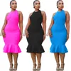 Casual Dresses American Style Retro Fashionable 2023 Women's Sexy Nude Back Pure Color Halter Zipper Lotus Leaf Fishtail Dress Long