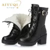 Boots Highheeled genuine leather women winter boots thick wool warm Military highquality female snow K25 231026
