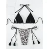 Damen-Badebekleidung, Badeanzug mit Blattmuster für Frauen, 2-teiliger Bikini, niedrige Taille, Tanga, sexy V-Ausschnitt, Hosenträger, rückenfrei, Sommer-Strand-Badeanzug