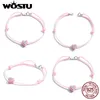 Anklets Wostu Pure 925 Sterling Silver Pink Heart Rope Ankel 22,5 cm Justerbar storlek Shiny Cz Rope Chain for Women Summer Jewelry Fit022 231027