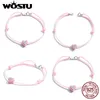 anklets wostu pure 925スターリングシルバーピンクハートロープ足首22.5cm調整可能なサイズ女性用夏のジュエリーフィット022 231027のための光沢のあるCZロープチェーン