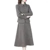 Costume deux pièces pour femmes, pantalon, automne-hiver, tempérament, blazer pour dames, 2 ensembles, petit parfum, jupe en laine, deux pièces, 2023