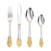 Dinnerware Sets Retro Embossed Golden Flower Stainless Steel Knife Fork And Spoon High End Western Tableware With Great Aesthetics