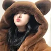 Women's Fur Autumn 2023 Winter Mink Jackets Overcoat Cute Bear Ear Plush Warm Loose Mid-length Hooded Jacket Outwear