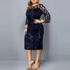 Robe de soirée mi-longue à paillettes, grande taille, élégante, Sexy, manches longues, or, maille, vêtements de luxe, 260k, 2022